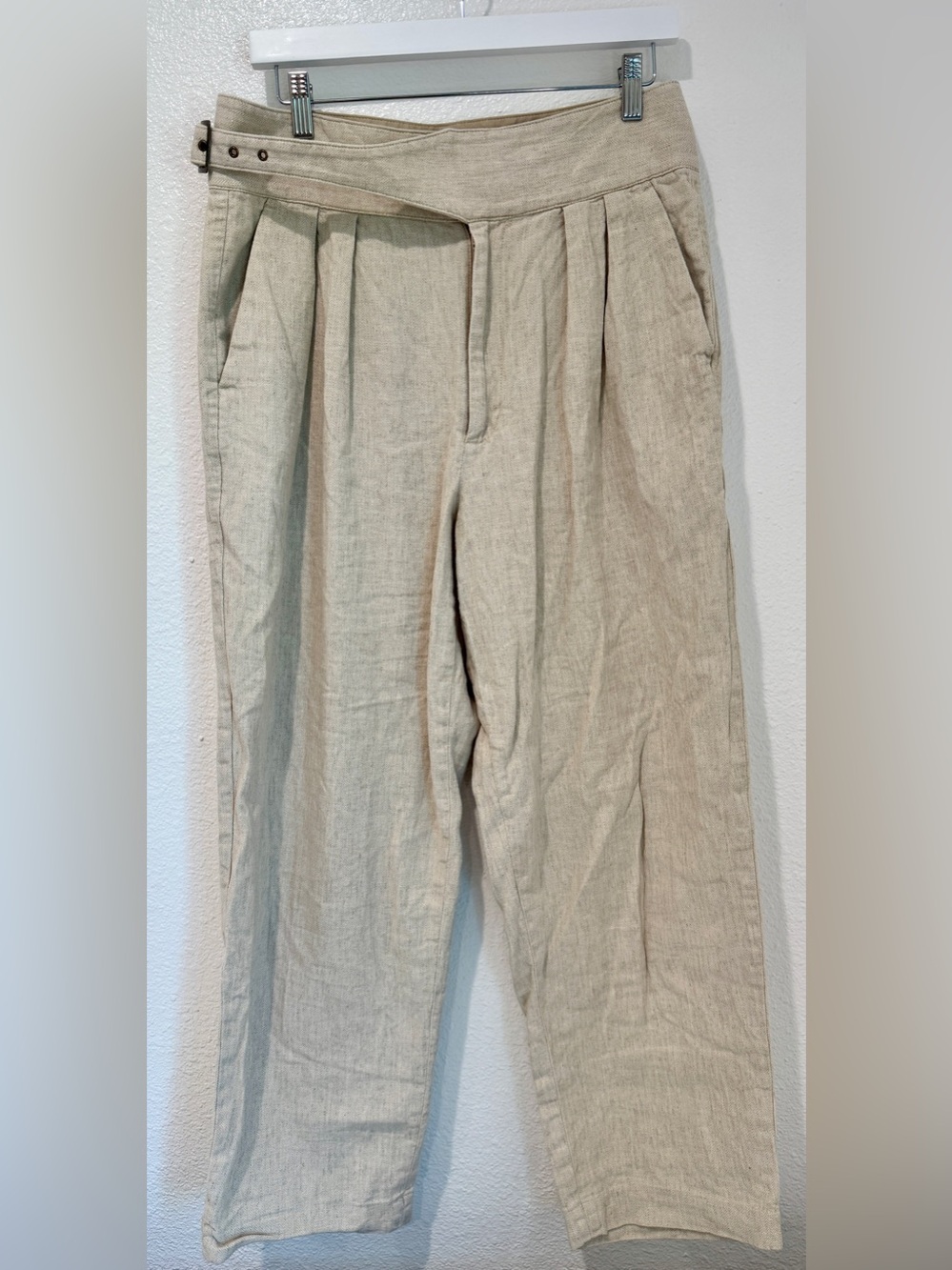 Banana Republic Linen Cotton Herringbone Pleated Gurkha Side Buckle Pants 10